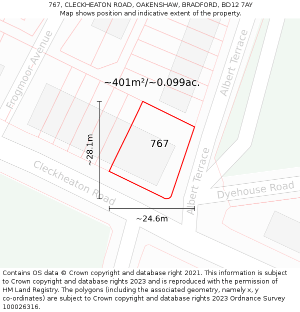 767, CLECKHEATON ROAD, OAKENSHAW, BRADFORD, BD12 7AY: Plot and title map