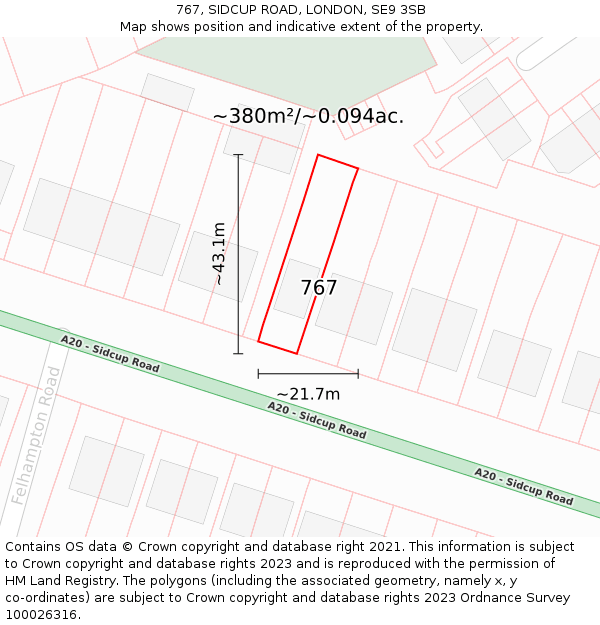 767, SIDCUP ROAD, LONDON, SE9 3SB: Plot and title map