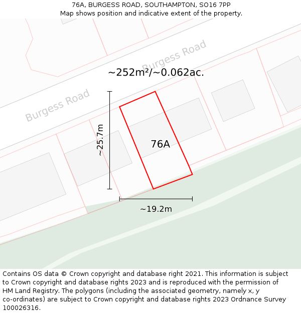 76A, BURGESS ROAD, SOUTHAMPTON, SO16 7PP: Plot and title map