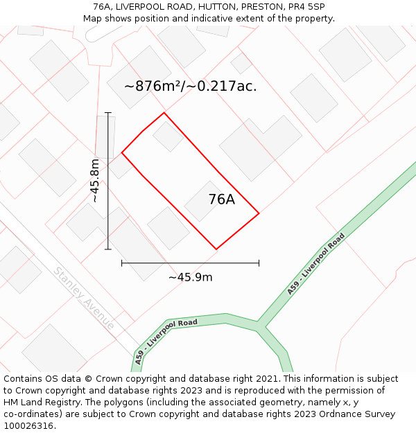 76A, LIVERPOOL ROAD, HUTTON, PRESTON, PR4 5SP: Plot and title map