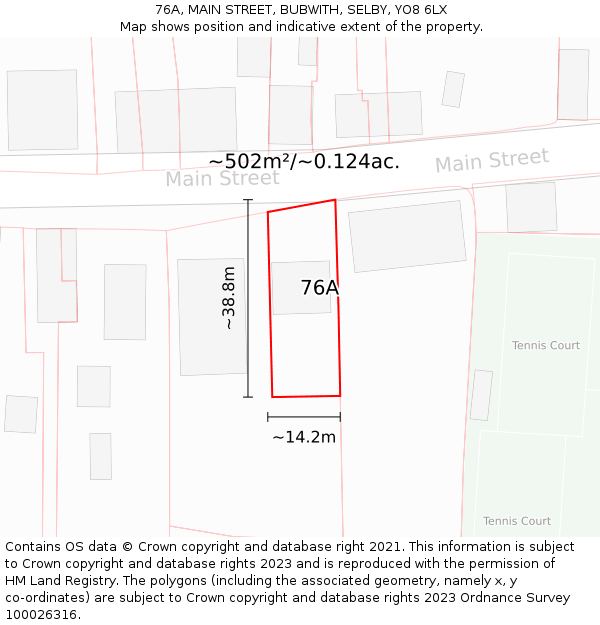 76A, MAIN STREET, BUBWITH, SELBY, YO8 6LX: Plot and title map