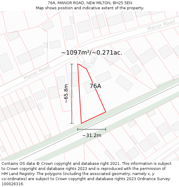76A, MANOR ROAD, NEW MILTON, BH25 5EN: Plot and title map