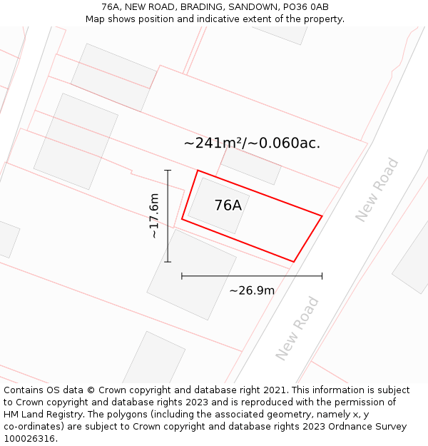 76A, NEW ROAD, BRADING, SANDOWN, PO36 0AB: Plot and title map