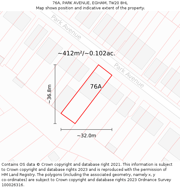 76A, PARK AVENUE, EGHAM, TW20 8HL: Plot and title map