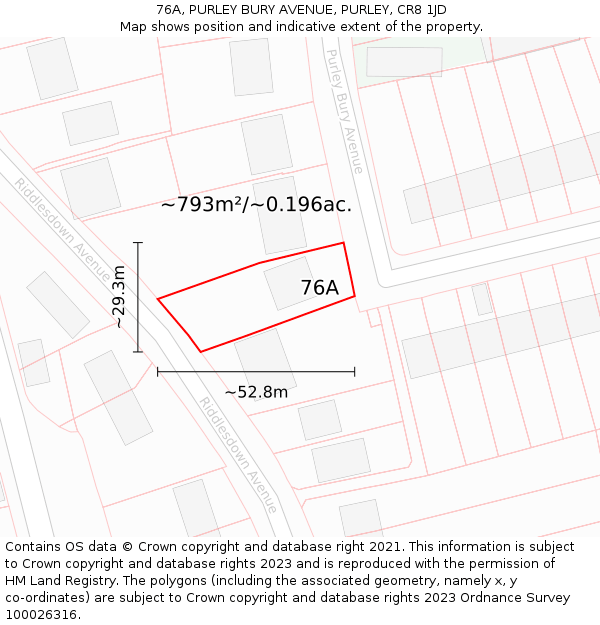 76A, PURLEY BURY AVENUE, PURLEY, CR8 1JD: Plot and title map
