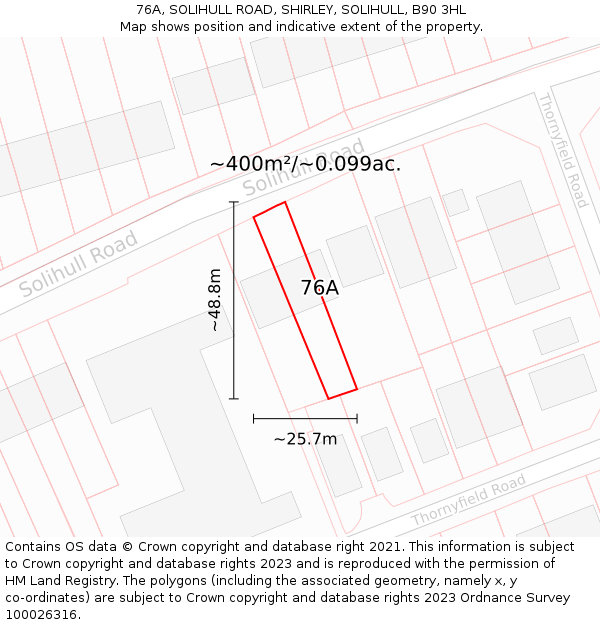 76A, SOLIHULL ROAD, SHIRLEY, SOLIHULL, B90 3HL: Plot and title map