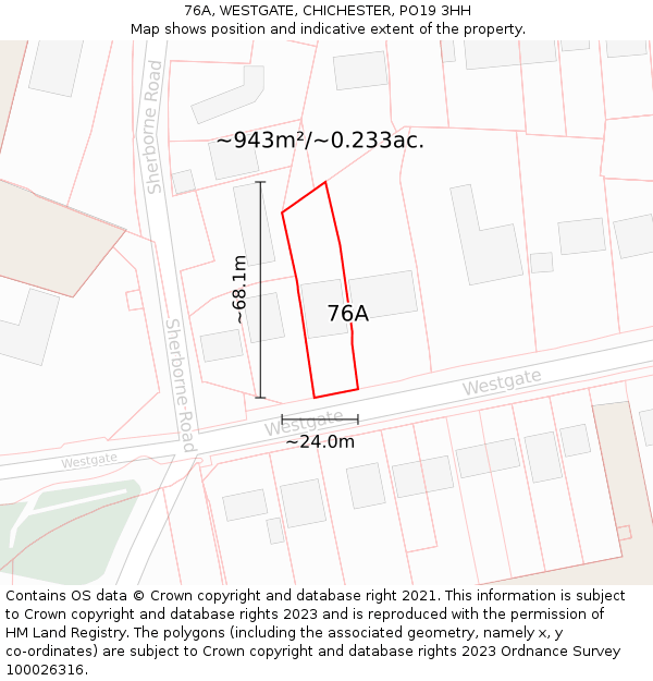 76A, WESTGATE, CHICHESTER, PO19 3HH: Plot and title map
