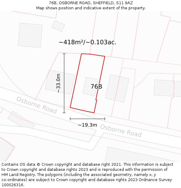 76B, OSBORNE ROAD, SHEFFIELD, S11 9AZ: Plot and title map