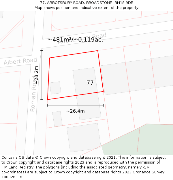 77, ABBOTSBURY ROAD, BROADSTONE, BH18 9DB: Plot and title map