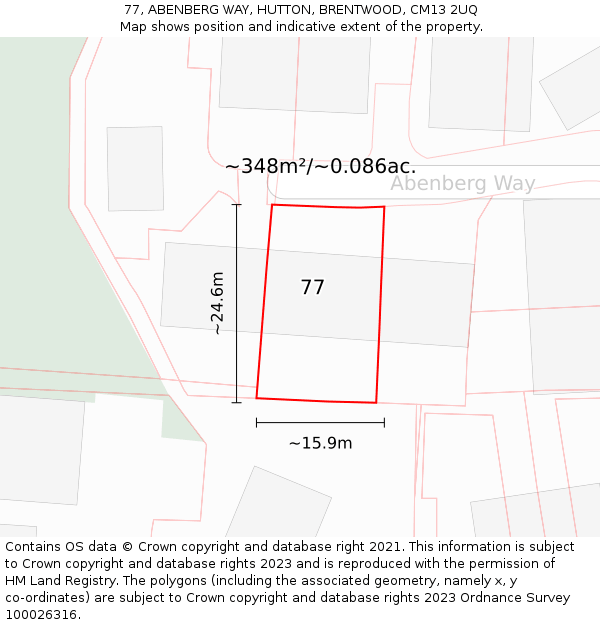 77, ABENBERG WAY, HUTTON, BRENTWOOD, CM13 2UQ: Plot and title map