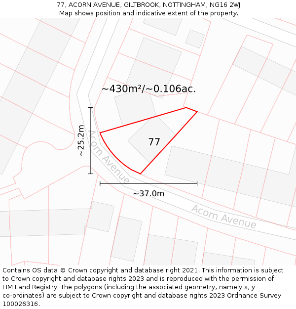 77, ACORN AVENUE, GILTBROOK, NOTTINGHAM, NG16 2WJ: Plot and title map