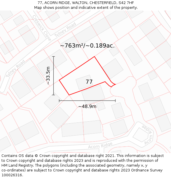 77, ACORN RIDGE, WALTON, CHESTERFIELD, S42 7HF: Plot and title map