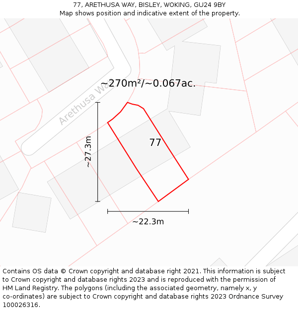 77, ARETHUSA WAY, BISLEY, WOKING, GU24 9BY: Plot and title map