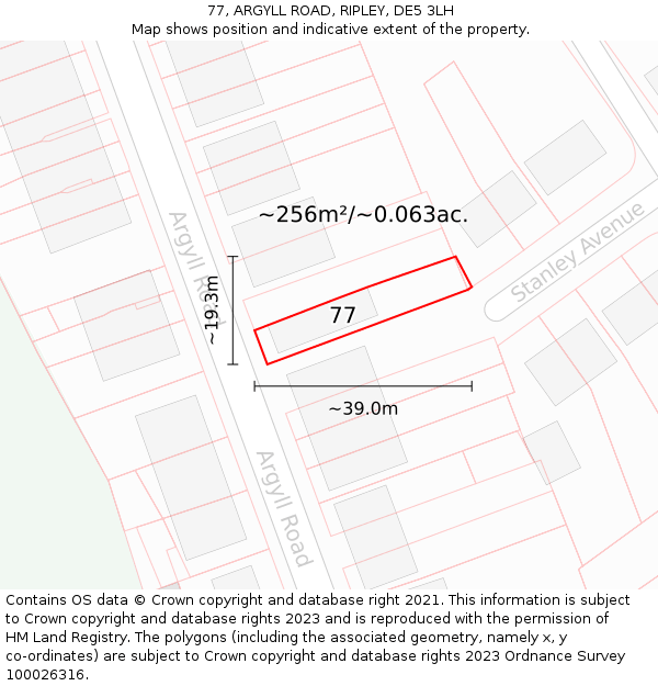 77, ARGYLL ROAD, RIPLEY, DE5 3LH: Plot and title map