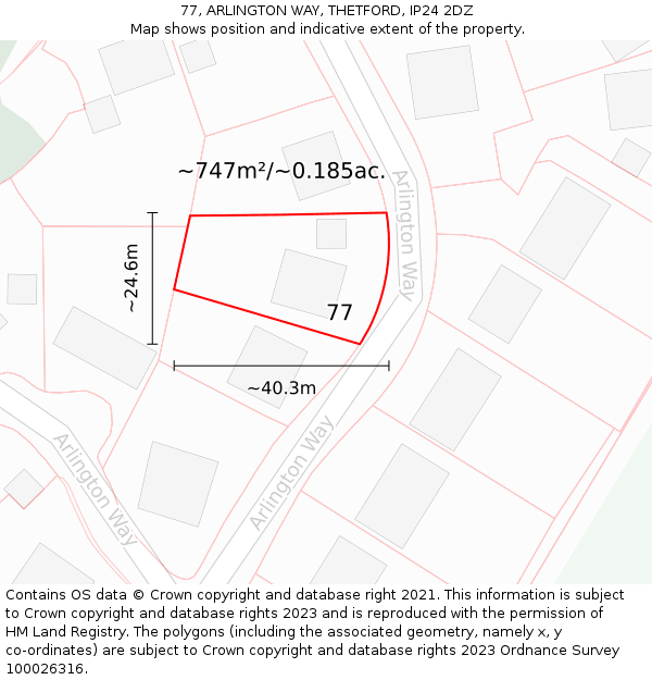 77, ARLINGTON WAY, THETFORD, IP24 2DZ: Plot and title map