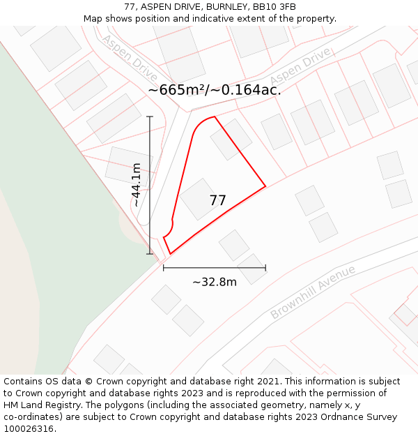 77, ASPEN DRIVE, BURNLEY, BB10 3FB: Plot and title map