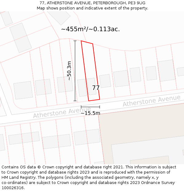 77, ATHERSTONE AVENUE, PETERBOROUGH, PE3 9UG: Plot and title map