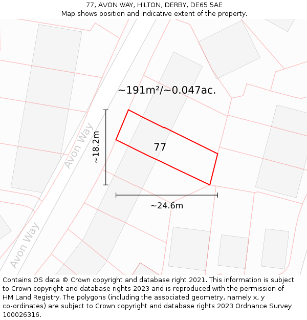 77, AVON WAY, HILTON, DERBY, DE65 5AE: Plot and title map