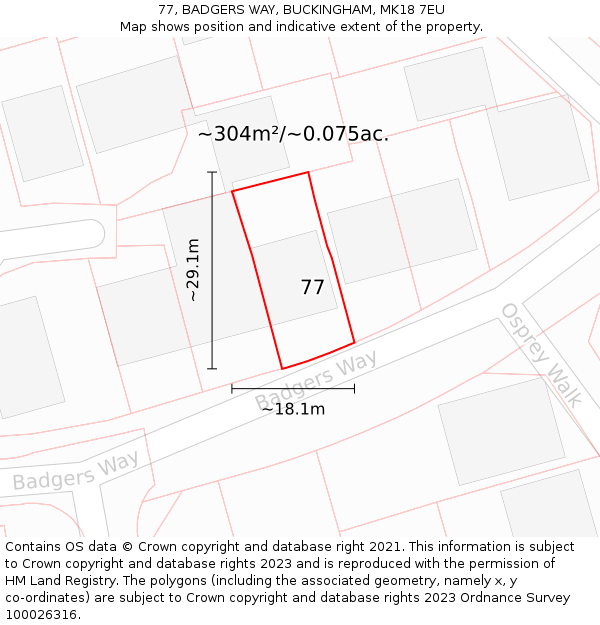 77, BADGERS WAY, BUCKINGHAM, MK18 7EU: Plot and title map