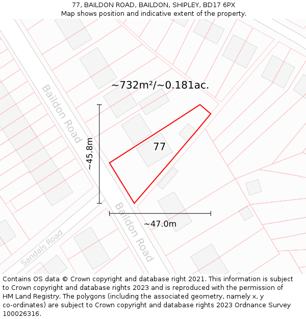 77, BAILDON ROAD, BAILDON, SHIPLEY, BD17 6PX: Plot and title map