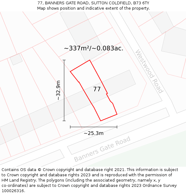 77, BANNERS GATE ROAD, SUTTON COLDFIELD, B73 6TY: Plot and title map