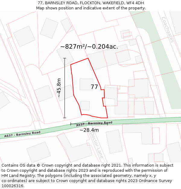 77, BARNSLEY ROAD, FLOCKTON, WAKEFIELD, WF4 4DH: Plot and title map