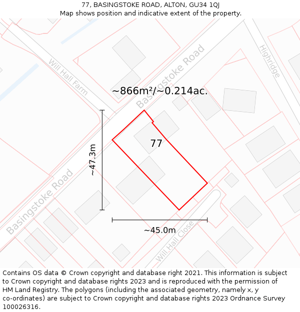77, BASINGSTOKE ROAD, ALTON, GU34 1QJ: Plot and title map