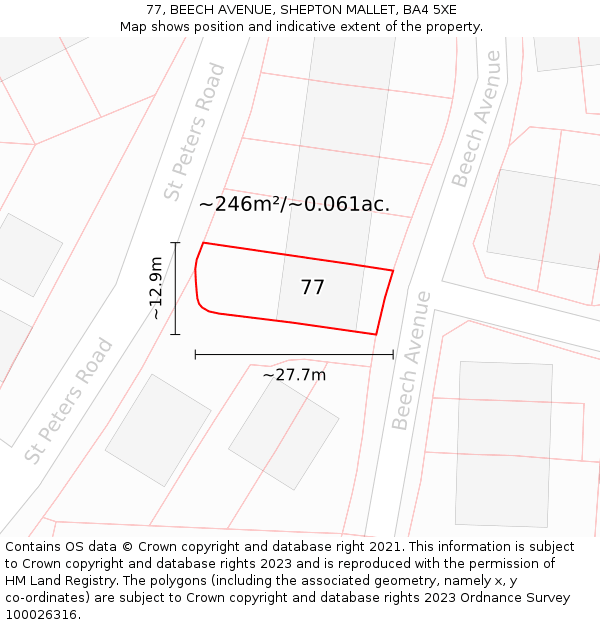 77, BEECH AVENUE, SHEPTON MALLET, BA4 5XE: Plot and title map