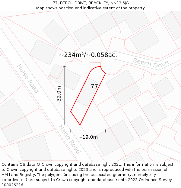 77, BEECH DRIVE, BRACKLEY, NN13 6JG: Plot and title map