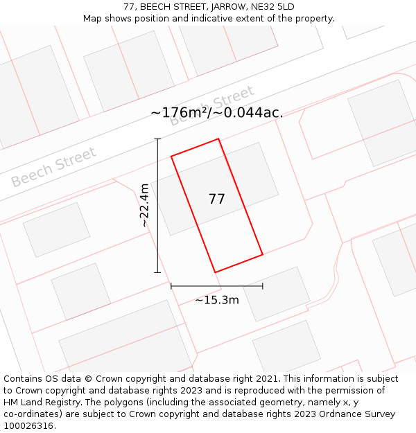 77, BEECH STREET, JARROW, NE32 5LD: Plot and title map