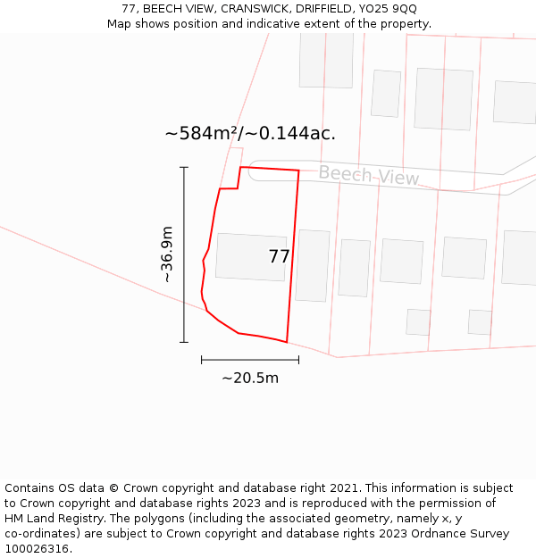 77, BEECH VIEW, CRANSWICK, DRIFFIELD, YO25 9QQ: Plot and title map