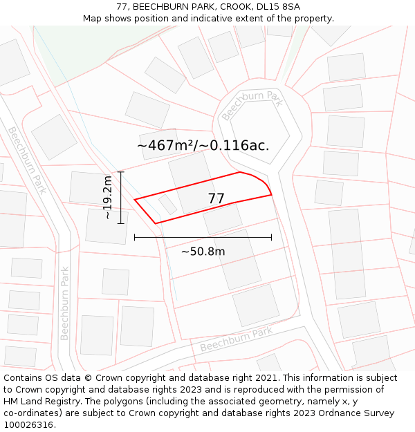 77, BEECHBURN PARK, CROOK, DL15 8SA: Plot and title map