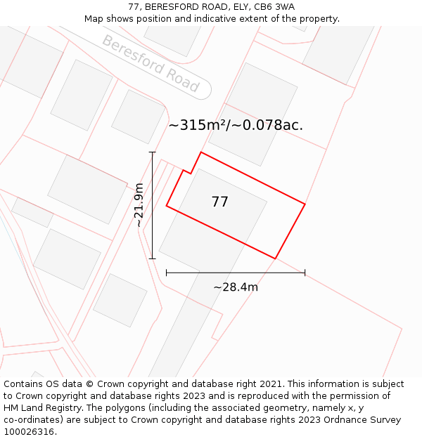 77, BERESFORD ROAD, ELY, CB6 3WA: Plot and title map