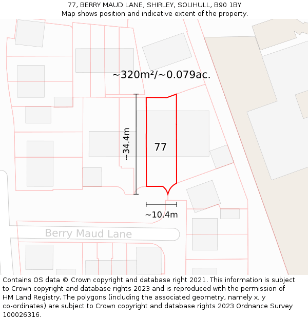 77, BERRY MAUD LANE, SHIRLEY, SOLIHULL, B90 1BY: Plot and title map