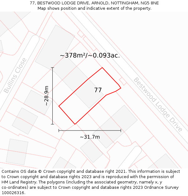 77, BESTWOOD LODGE DRIVE, ARNOLD, NOTTINGHAM, NG5 8NE: Plot and title map
