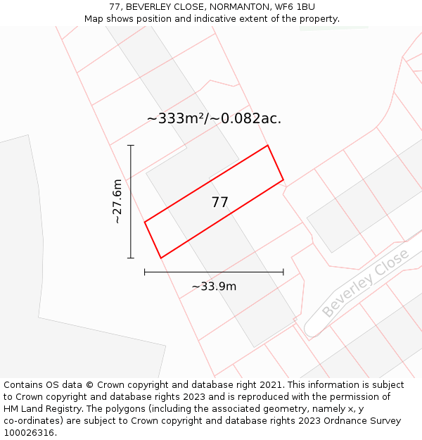 77, BEVERLEY CLOSE, NORMANTON, WF6 1BU: Plot and title map