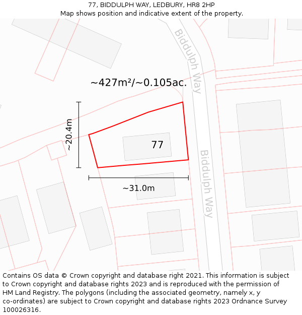77, BIDDULPH WAY, LEDBURY, HR8 2HP: Plot and title map