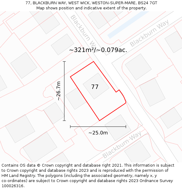 77, BLACKBURN WAY, WEST WICK, WESTON-SUPER-MARE, BS24 7GT: Plot and title map