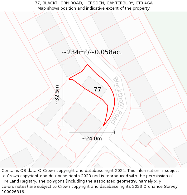 77, BLACKTHORN ROAD, HERSDEN, CANTERBURY, CT3 4GA: Plot and title map