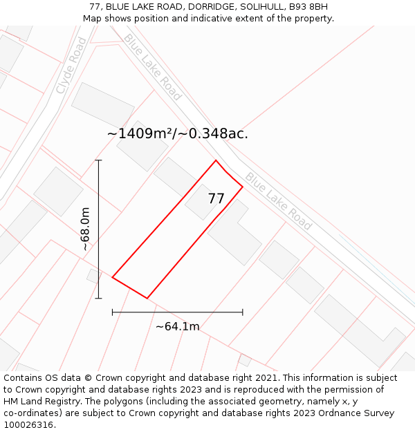 77, BLUE LAKE ROAD, DORRIDGE, SOLIHULL, B93 8BH: Plot and title map