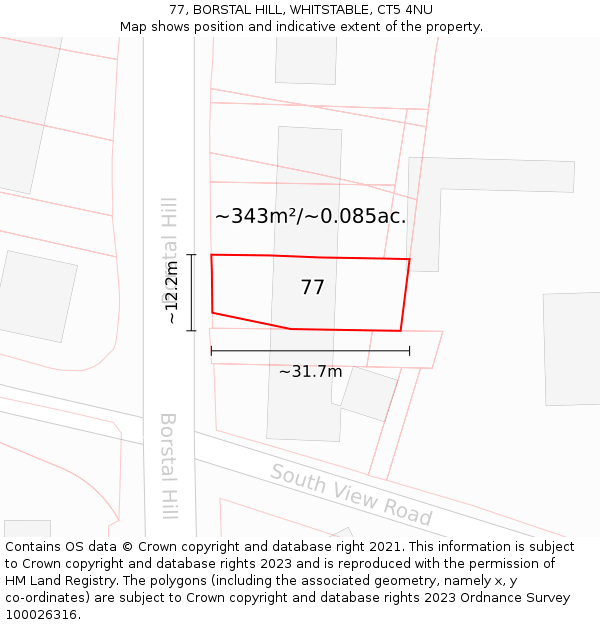 77, BORSTAL HILL, WHITSTABLE, CT5 4NU: Plot and title map