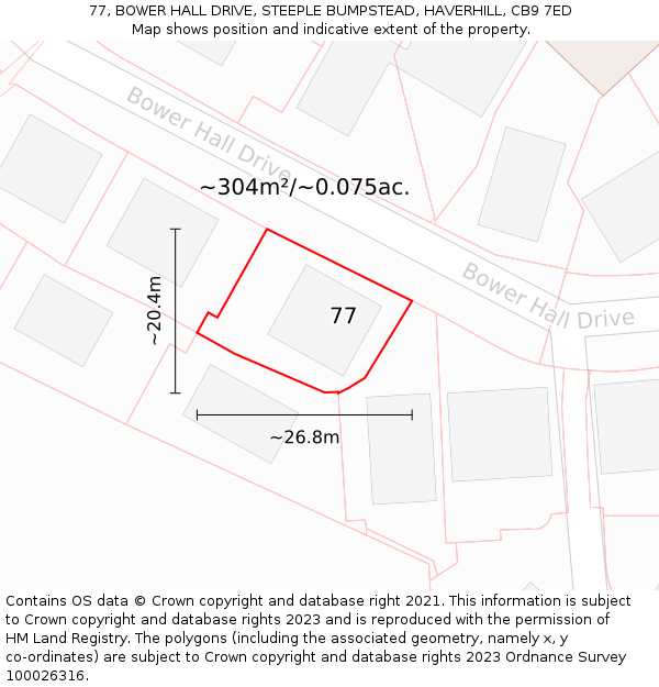 77, BOWER HALL DRIVE, STEEPLE BUMPSTEAD, HAVERHILL, CB9 7ED: Plot and title map