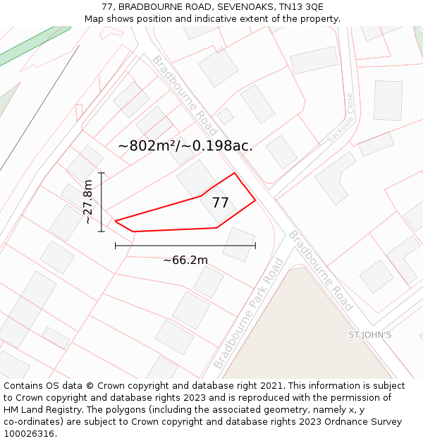 77, BRADBOURNE ROAD, SEVENOAKS, TN13 3QE: Plot and title map