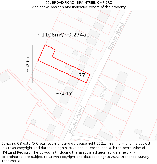 77, BROAD ROAD, BRAINTREE, CM7 9RZ: Plot and title map