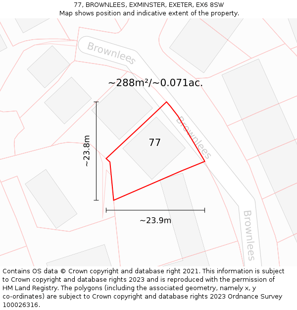 77, BROWNLEES, EXMINSTER, EXETER, EX6 8SW: Plot and title map