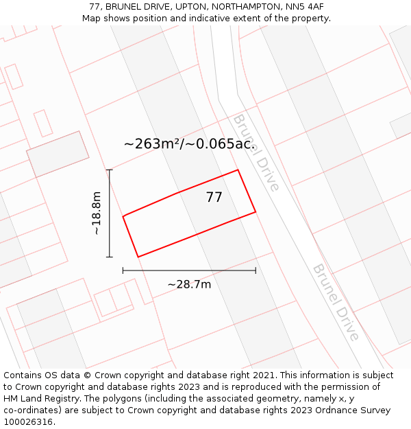 77, BRUNEL DRIVE, UPTON, NORTHAMPTON, NN5 4AF: Plot and title map
