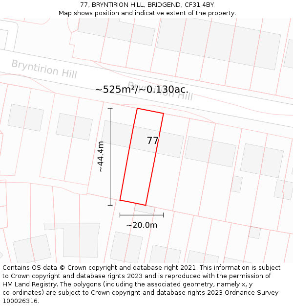 77, BRYNTIRION HILL, BRIDGEND, CF31 4BY: Plot and title map