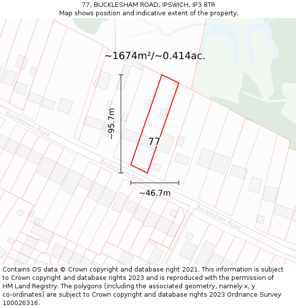 77, BUCKLESHAM ROAD, IPSWICH, IP3 8TR: Plot and title map