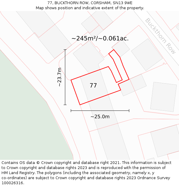77, BUCKTHORN ROW, CORSHAM, SN13 9WE: Plot and title map