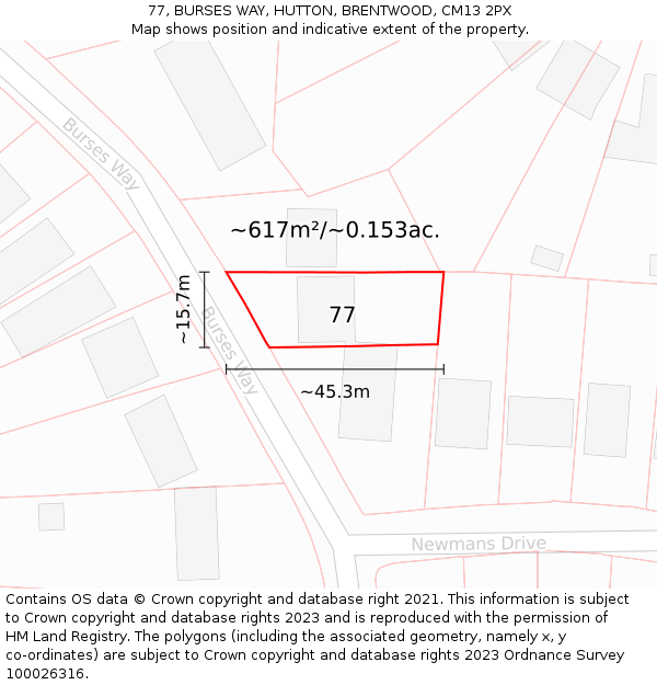 77, BURSES WAY, HUTTON, BRENTWOOD, CM13 2PX: Plot and title map